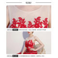 Q023 Wedding Party Dress Sleeveless Sequined Formal Dress Appliqued Lace Red Bridesmaid Dress